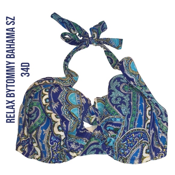 Relax by Tommy Bahama Blue Paisley Bikini Top Sz 34D NWT - Picture 1 of 6